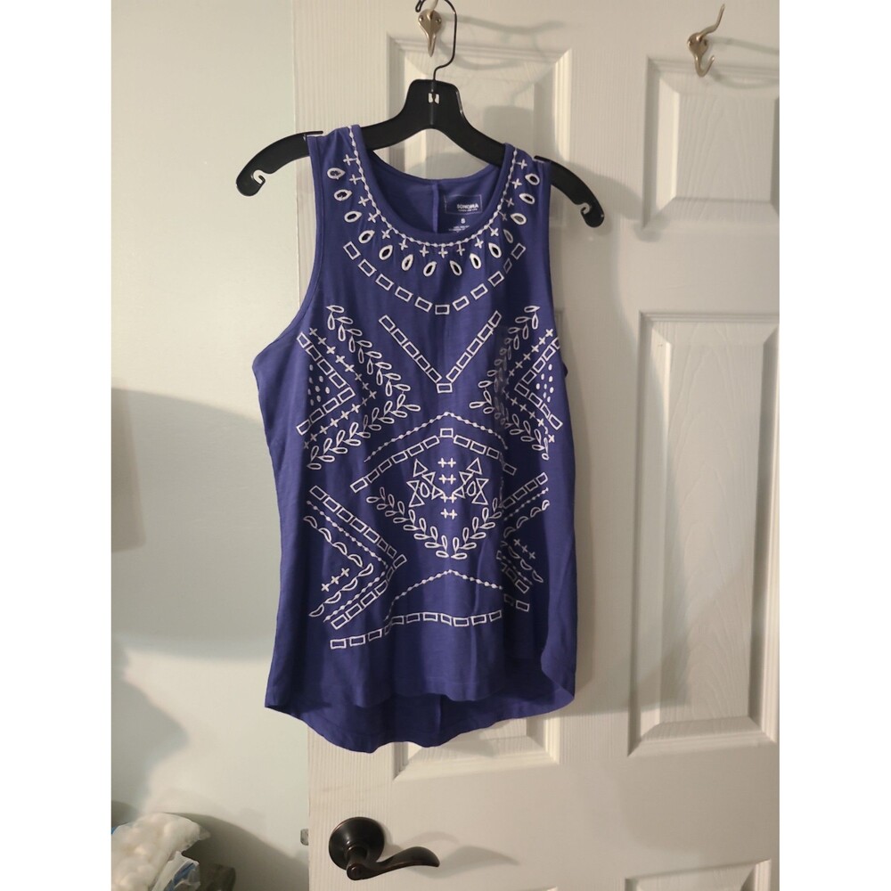 New blue Sonoma sleeveless tank top featuring a white geometric sz S